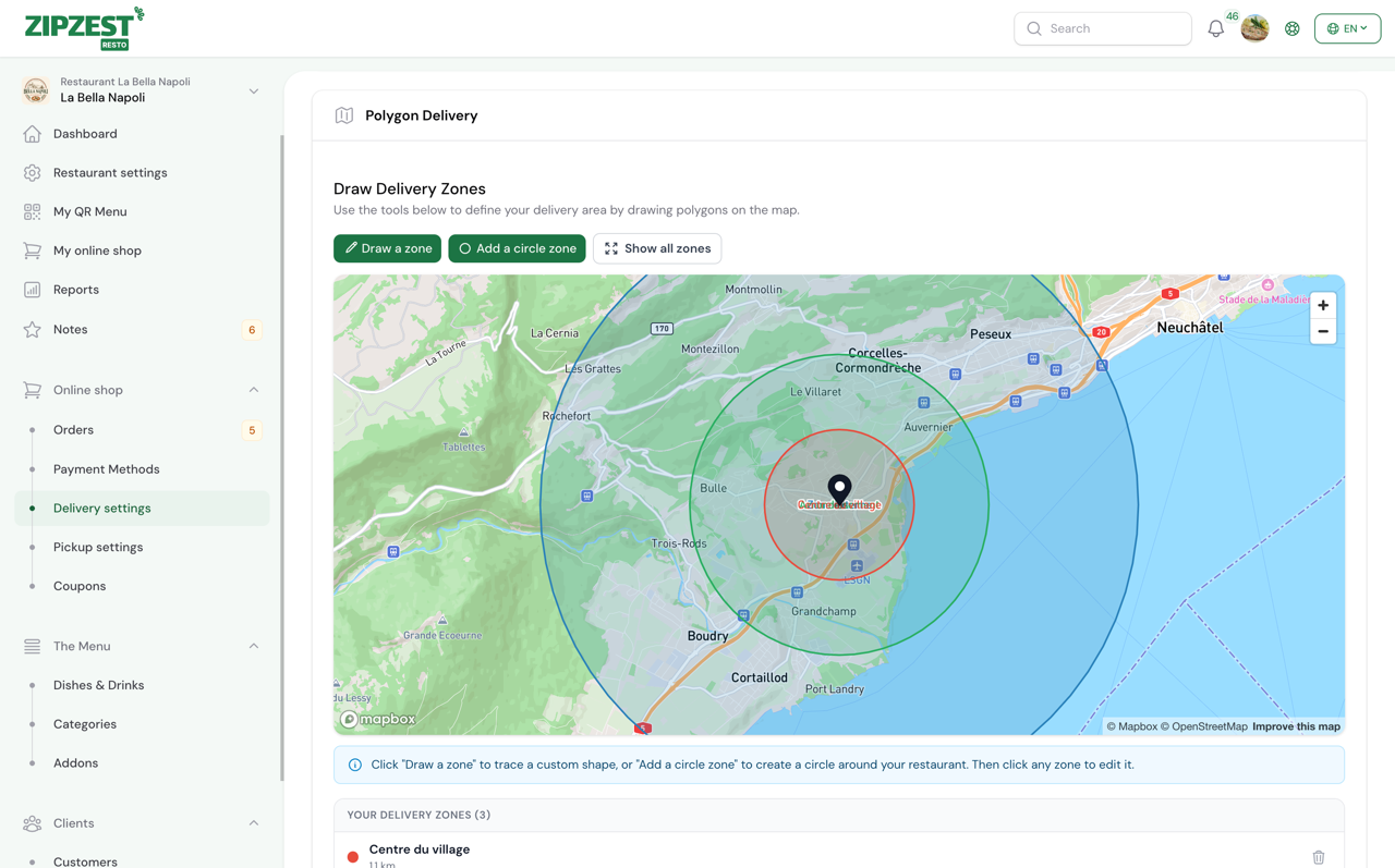 ZipZest – Polygon delivery zones for your restaurant in Switzerland