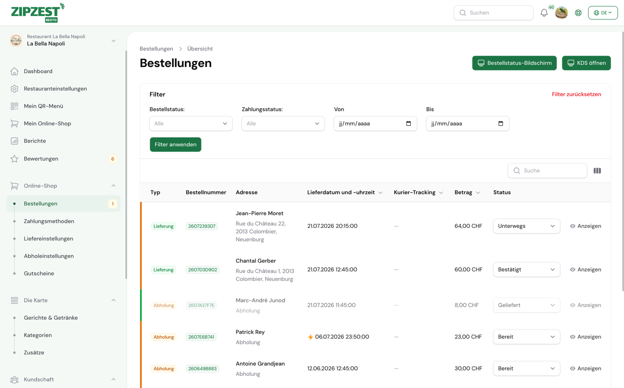 Gestion des commandes ZipZest