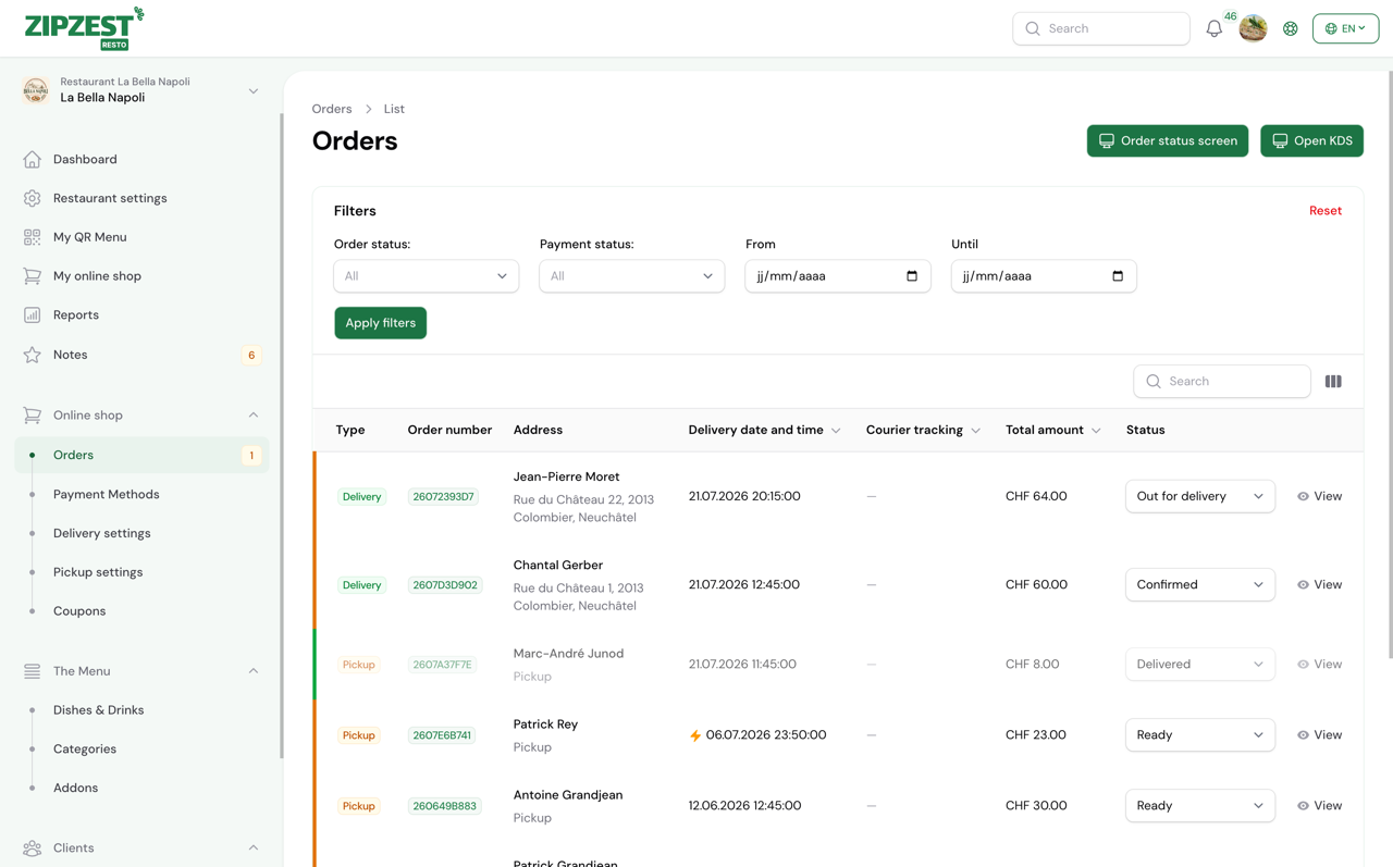 Gestion des commandes ZipZest